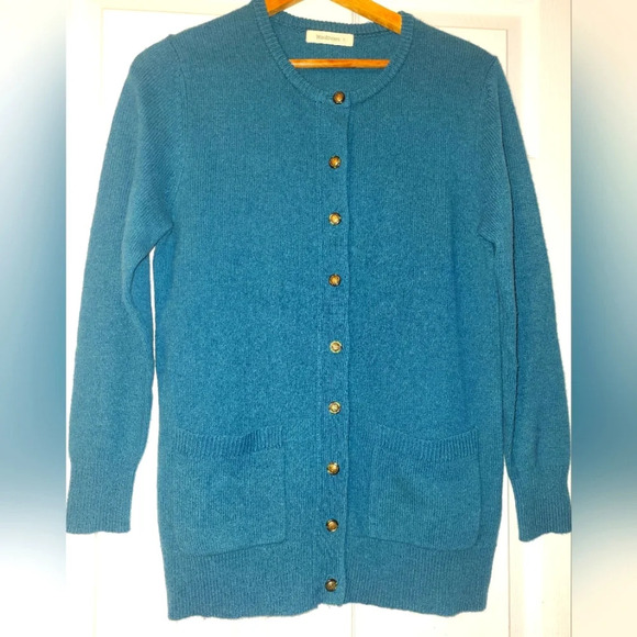 WoolOvers 100% Lambswool Blue Green Cardigan Sweater - Picture 1 of 6